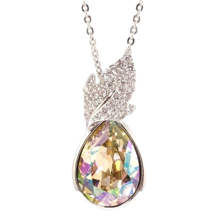 Кулон Xuping колір Родій з кр-ми Swarovski на ланцюжку Кристальна крапелька Luminous Green з листочком дл. 43-48см х фото №20