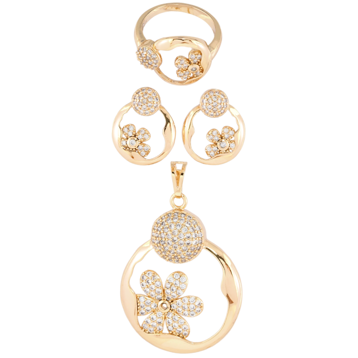 Набір Xuping Позолота 18K Сережки Кулон Каблучка «Квітковий візерунок з інкрустацією цирконієм» фото №20 Набір Xuping Позолота 18K Сережки Кулон Каблучка «Квітковий візерунок з інкрустацією цирконієм» фото №20