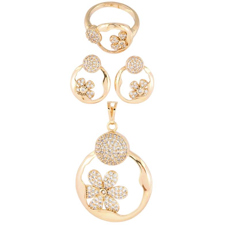 Набір Xuping Позолота 18K Сережки Кулон Каблучка «Квітковий візерунок з інкрустацією цирконієм» фото №1 Набір Xuping Позолота 18K Сережки Кулон Каблучка «Квітковий візерунок з інкрустацією цирконієм» фото №1