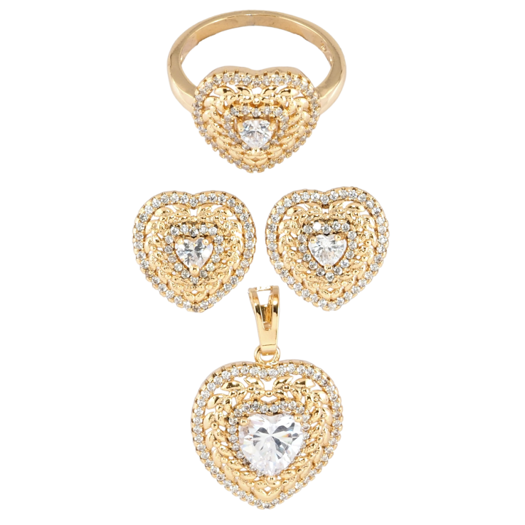 Набір Xuping Позолота 18K Сережки Кулон Каблучка «Сердечка з інкрустацією цирконієм» фото №18 Набір Xuping Позолота 18K Сережки Кулон Каблучка «Сердечка з інкрустацією цирконієм» фото №18