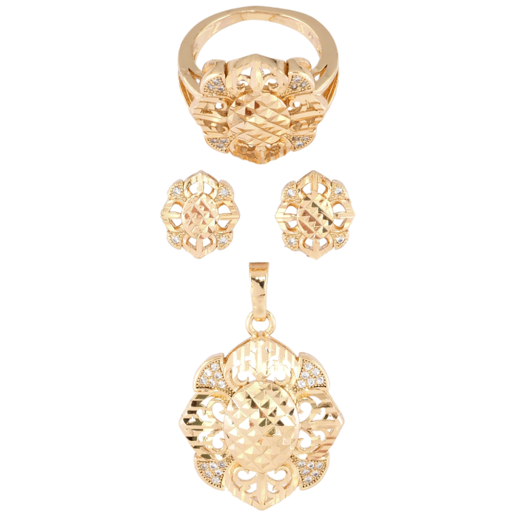 Набір Xuping Позолота 18K Сережки Кулон Каблучка «Декоративні квіточки» фото №21 Набір Xuping Позолота 18K Сережки Кулон Каблучка «Декоративні квіточки» фото №21