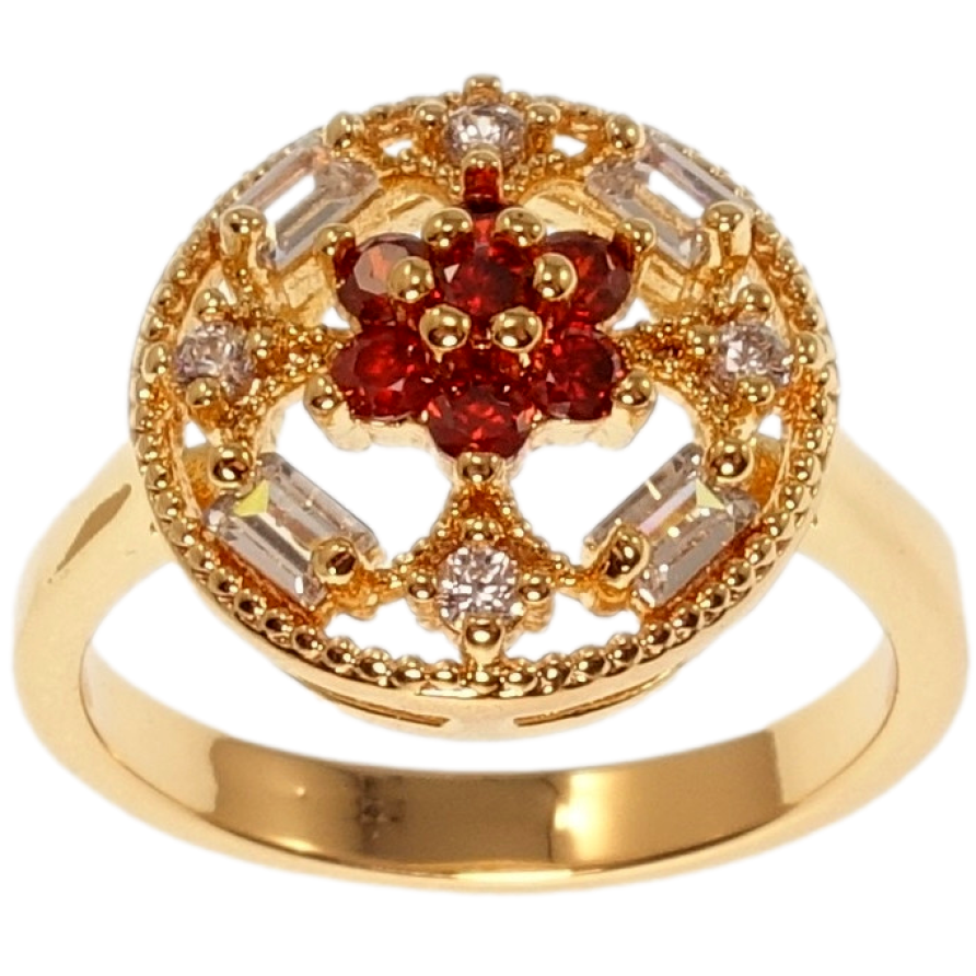 Кольцо Xuping M&L Цвет 18K Круглый купол с красным цветочком и россыпью циркония фото №1