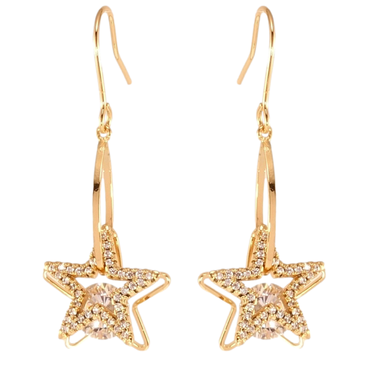 Сережки Xuping QQMM Позолота 18K французький замок Зіркові підвіски з цирконієм фото №4