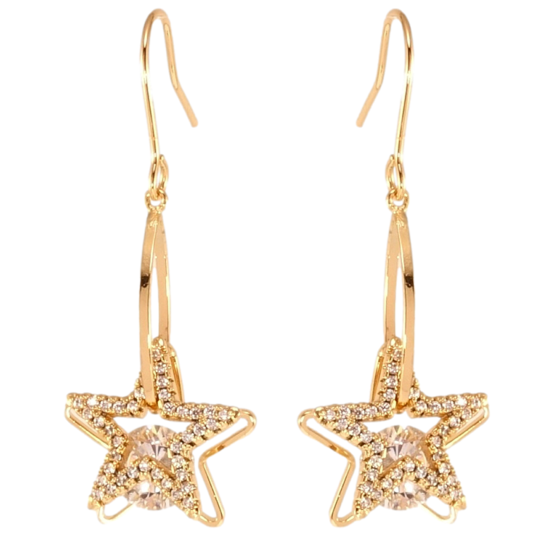 Серьги Xuping QQMM Позолота 18K французский замок Звездные подвески с цирконием фото №1