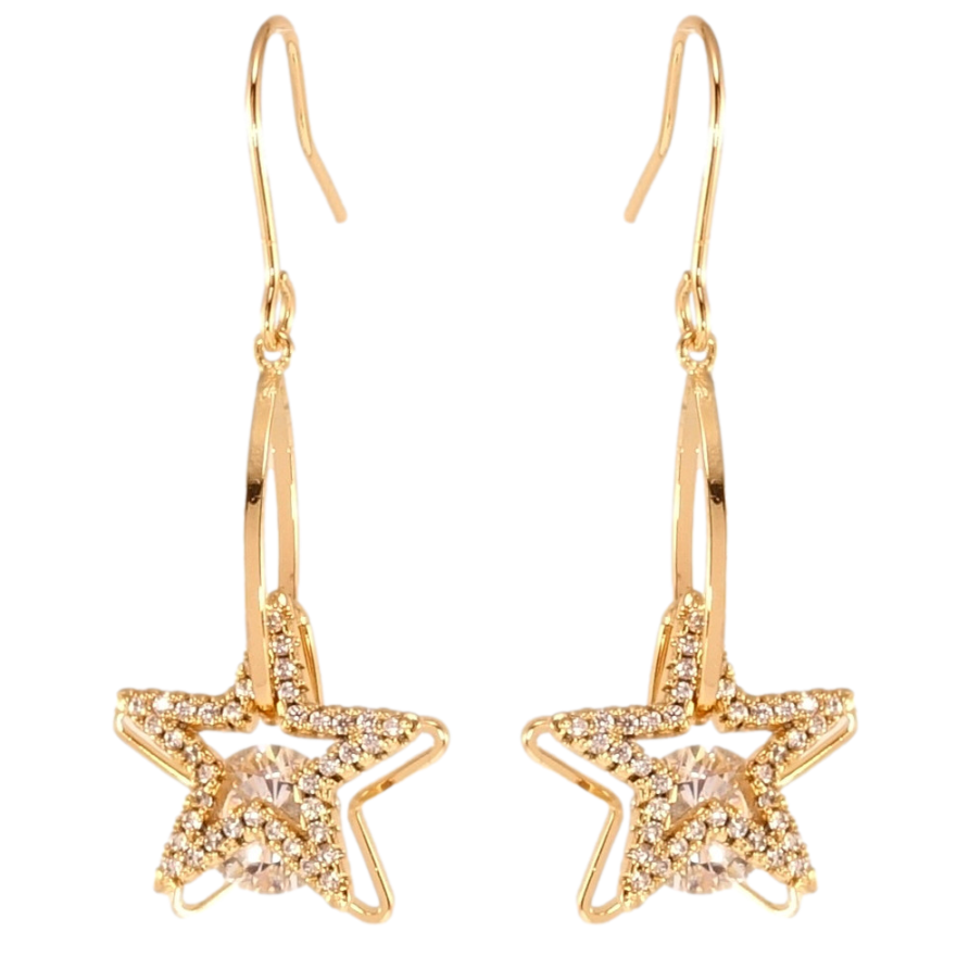 Сережки Xuping QQMM Позолота 18K французький замок Зіркові підвіски з цирконієм фото №1