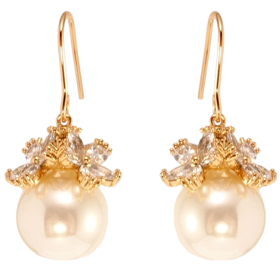 Сережки Xuping QQMM Позолота 18K французький замок Перлини з квітковим куполом фото №1