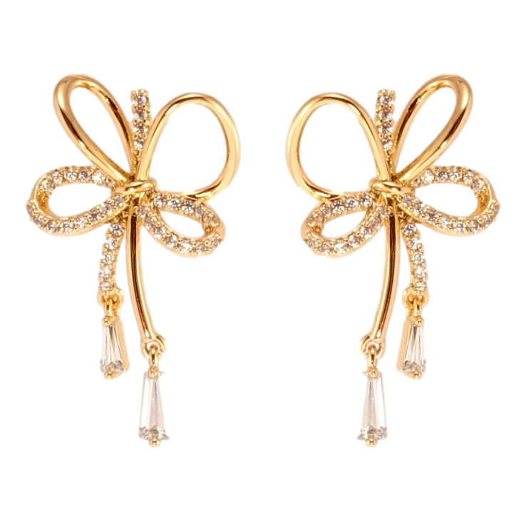 Серьги Xuping QQMM Позолота 18K пусеты Декоративные бантики с цирконием фото №21