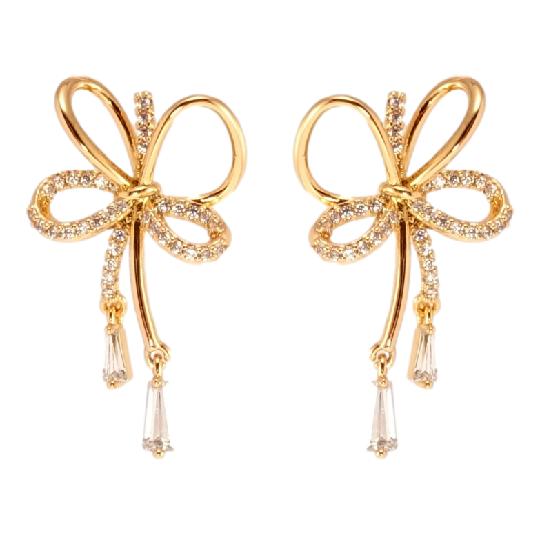 Серьги Xuping QQMM Позолота 18K пусеты Декоративные бантики с цирконием фото №1