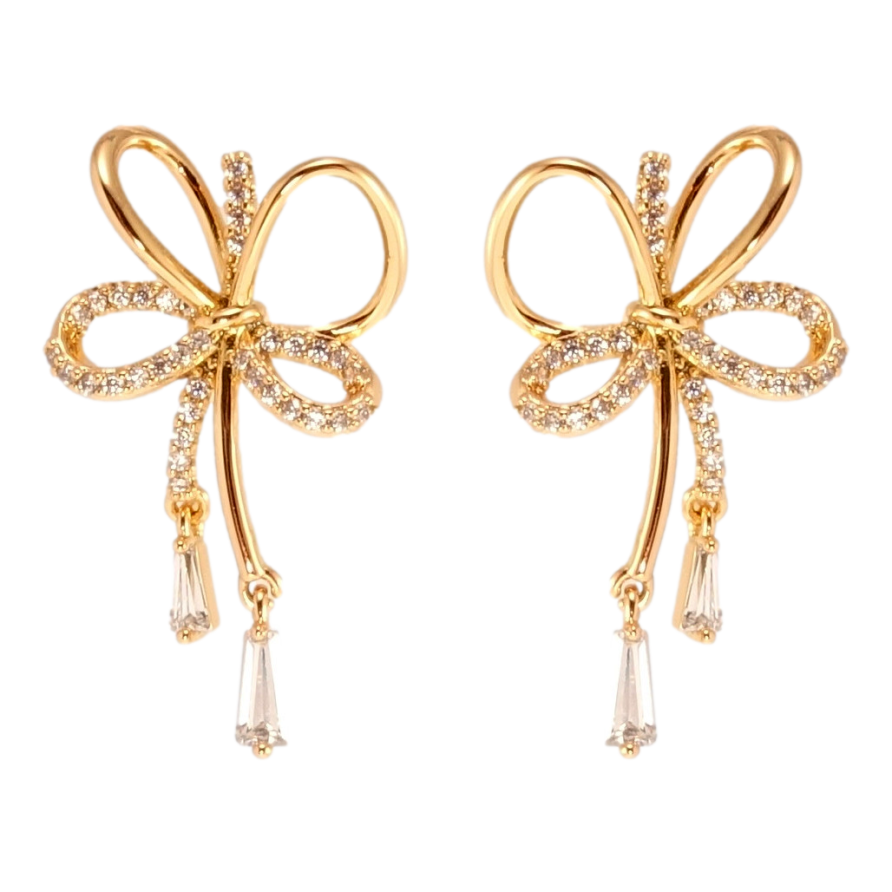 Серьги Xuping QQMM Позолота 18K пусеты Декоративные бантики с цирконием фото №1