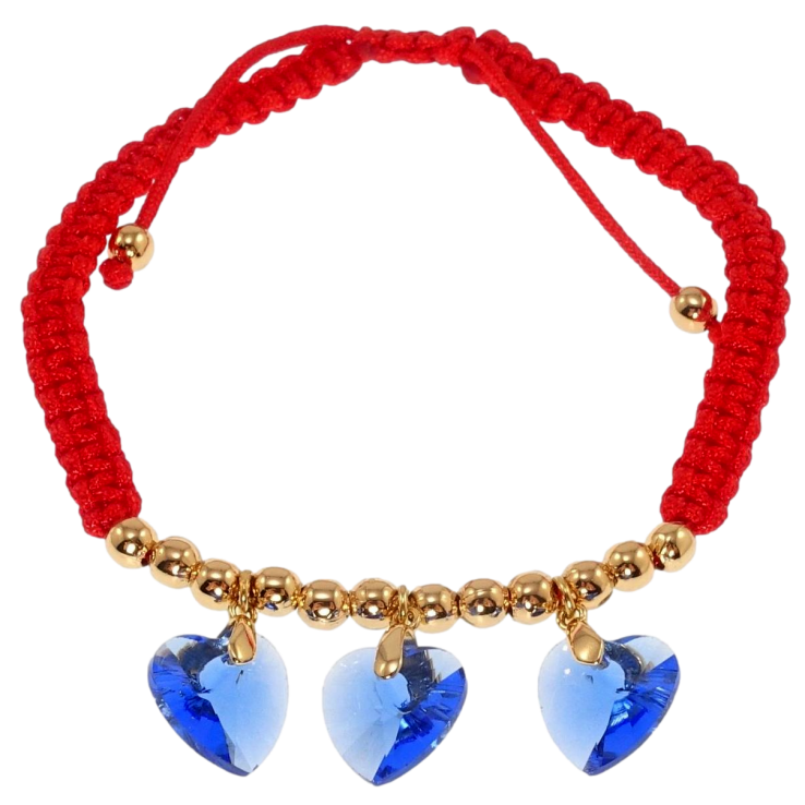 Браслет Xuping QQMM Позолота 18K Червоний плетений шнур із синіми кр-ми серцями на затяжці 16-23см х 5мм фото №25