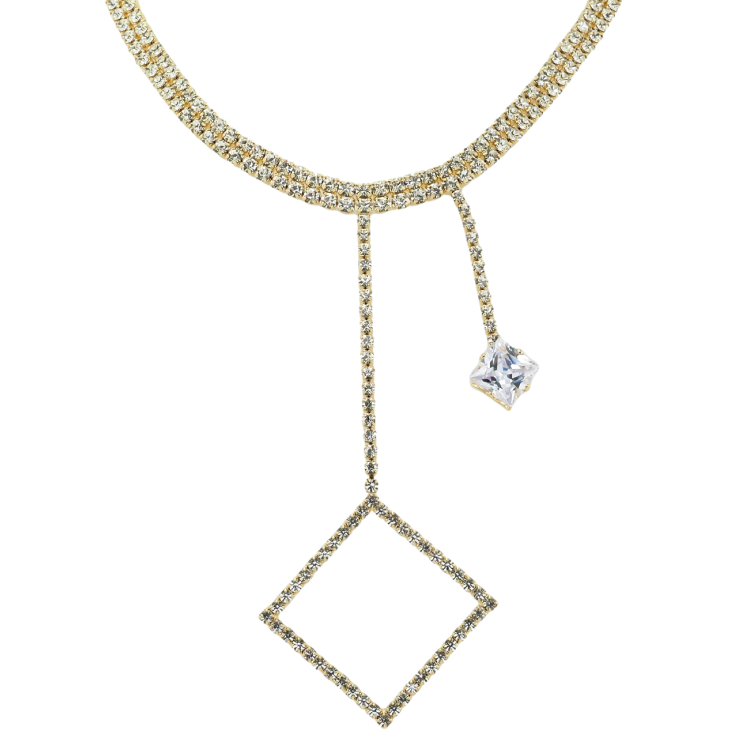 Кольє Xuping QQMM Позолота 14K Подвійна доріжка цирконію з ромбовими підвісками довжина 32-37.5см х 5мм фото №5