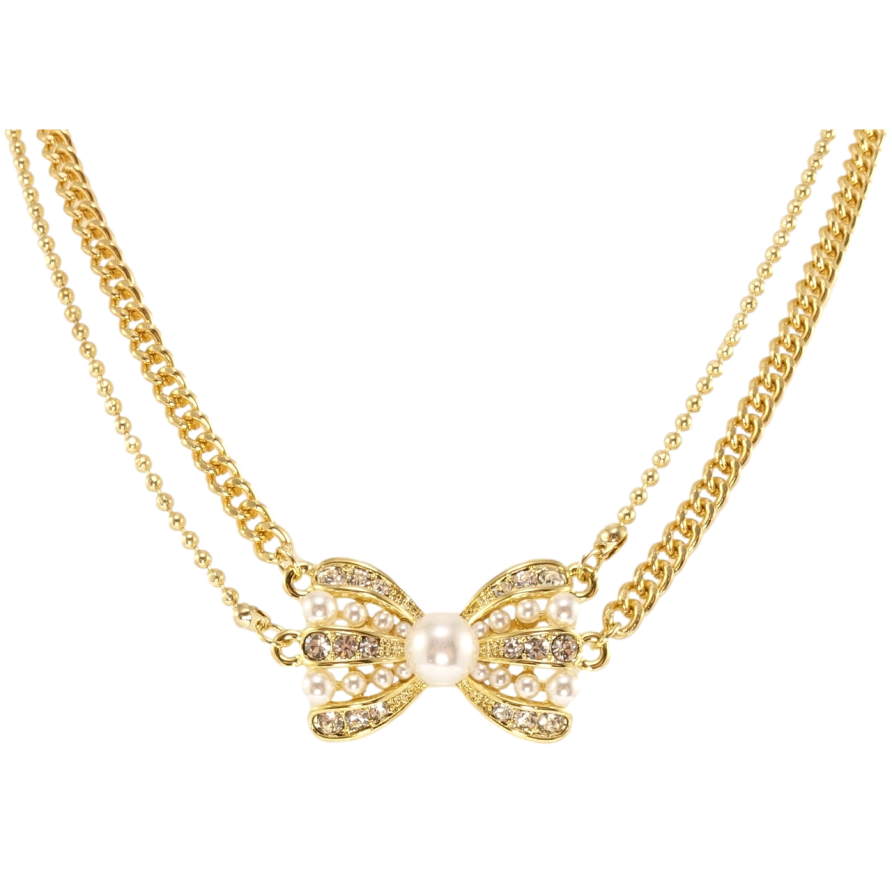 Кольє Xuping QQMM Позолота 14K Подвійний ланцюжок з бантом довжина 34,5-40см х 1-3мм фото №1