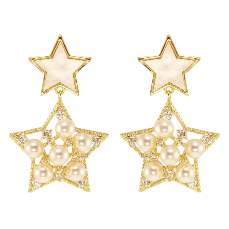 Сережки Xuping JEAN GOUJON Позолота 14K пусети Зірки з розсипом перлів та цирконію фото №11