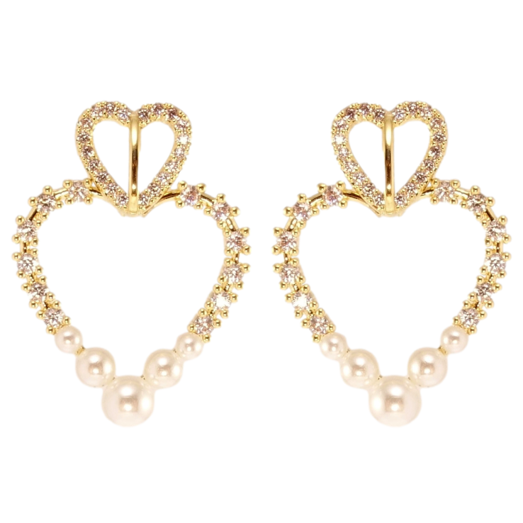 Серьги Xuping JEAN GOUJON Позолота 14K пусеты Сердечки с цирконием и жемчужинами фото №13