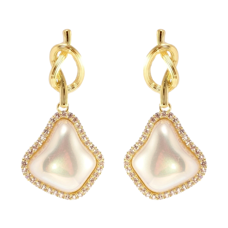 Сережки Xuping JEAN GOUJON Позолота 14K пусети Перламутрові підвіски на вузликах фото №8