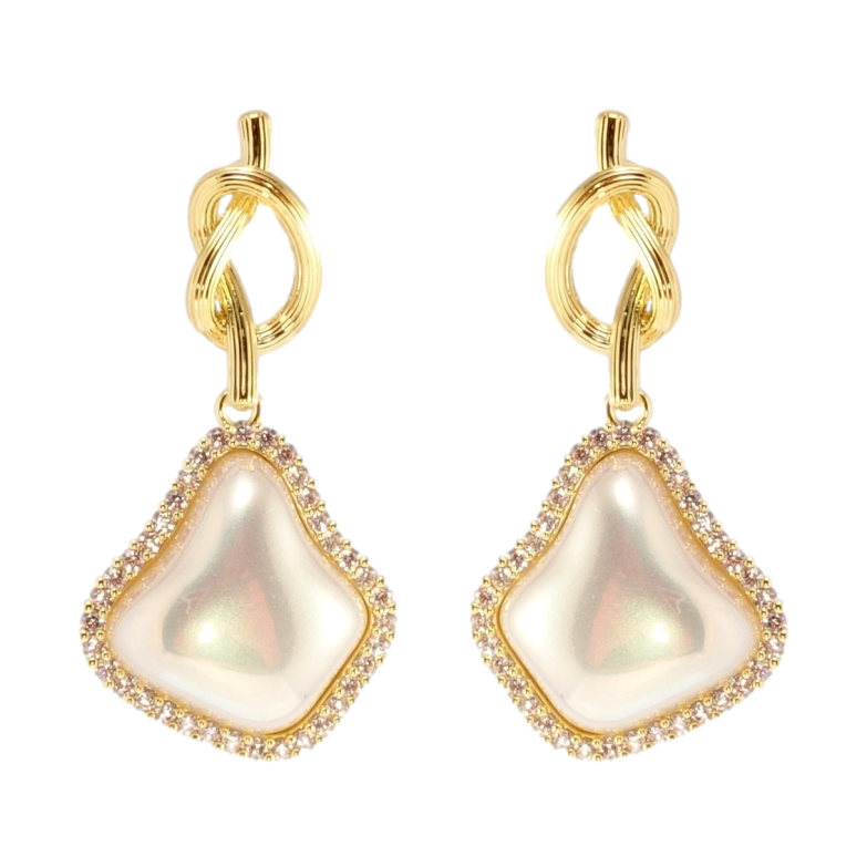 Сережки Xuping JEAN GOUJON Позолота 14K пусети Перламутрові підвіски на вузликах фото №1