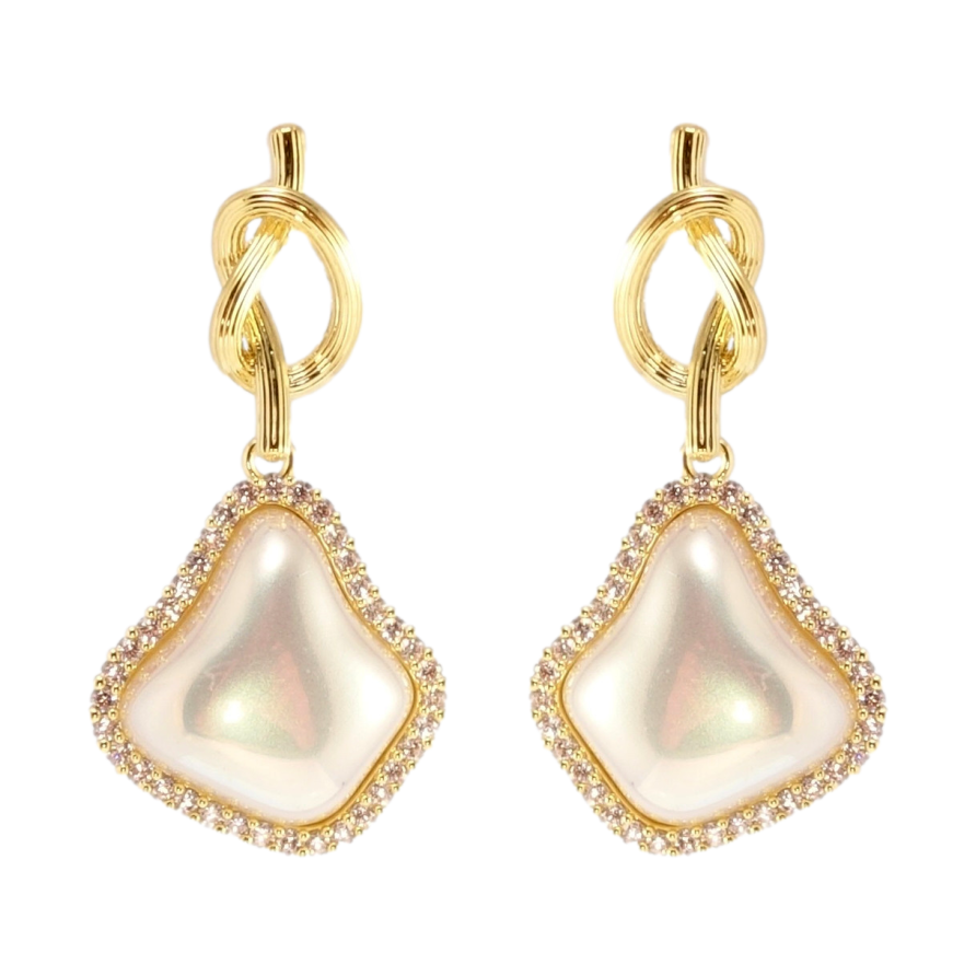 Сережки Xuping JEAN GOUJON Позолота 14K пусети Перламутрові підвіски на вузликах фото №1