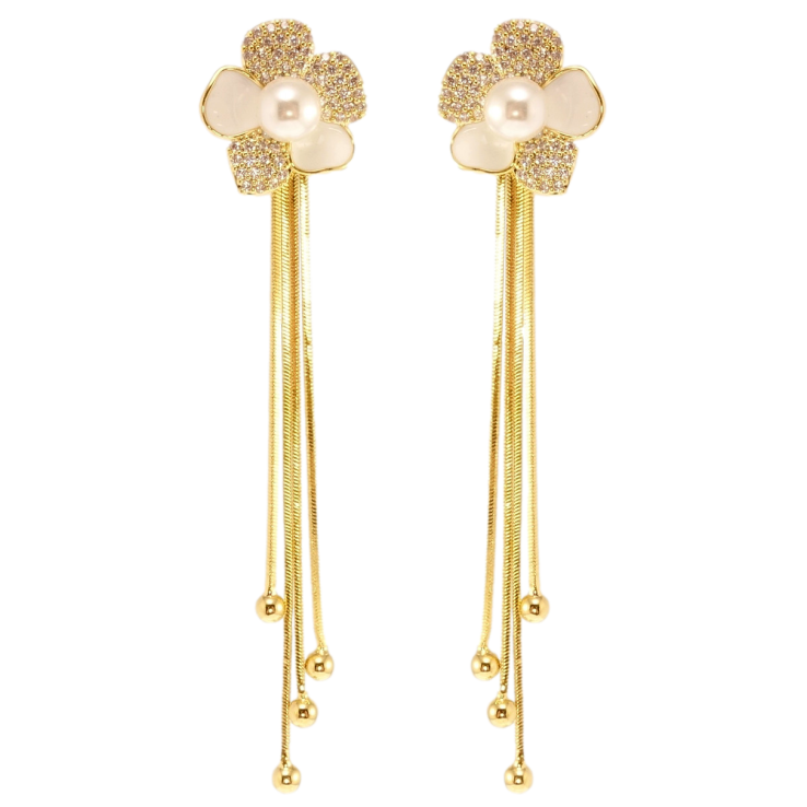 Серьги Xuping JEAN GOUJON Позолота 14K пусеты Цветочки с подвесками фото №3