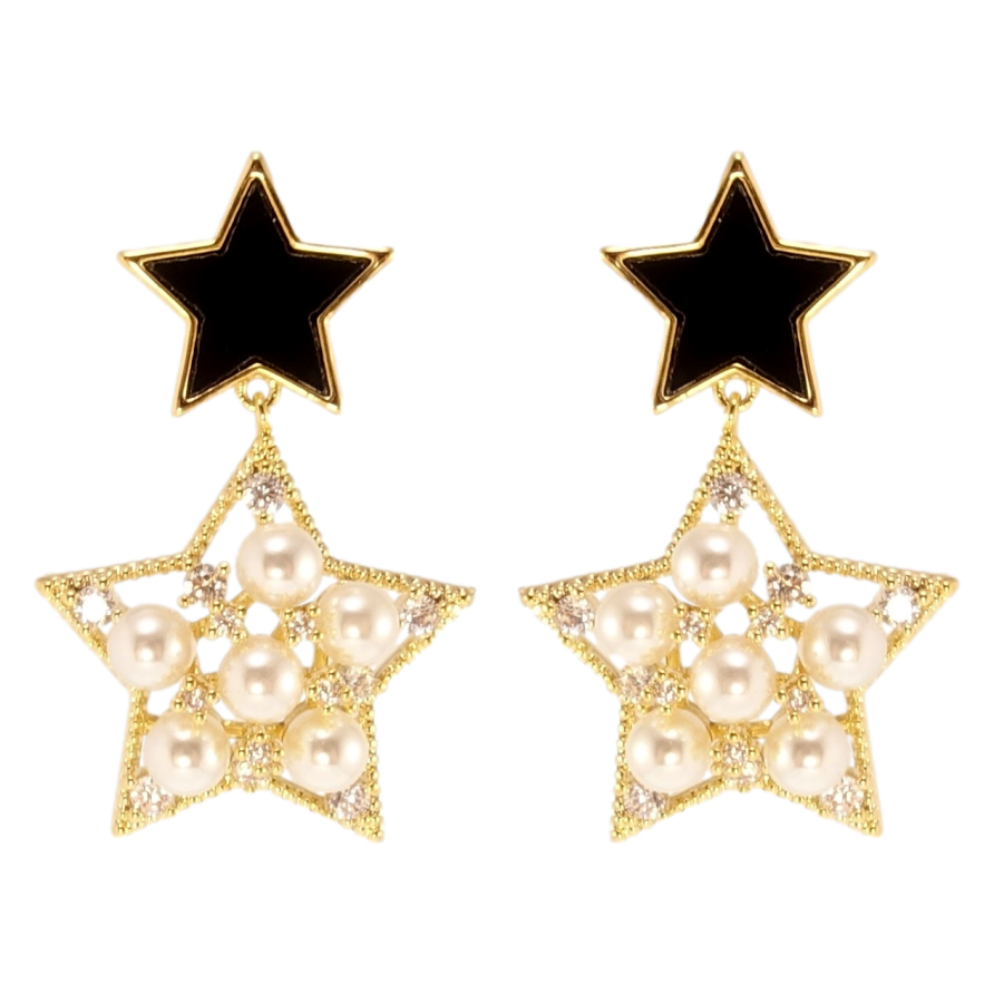 Серьги Xuping JEAN GOUJON Позолота 14K пусеты Звездные подвески с жемчугом фото №1