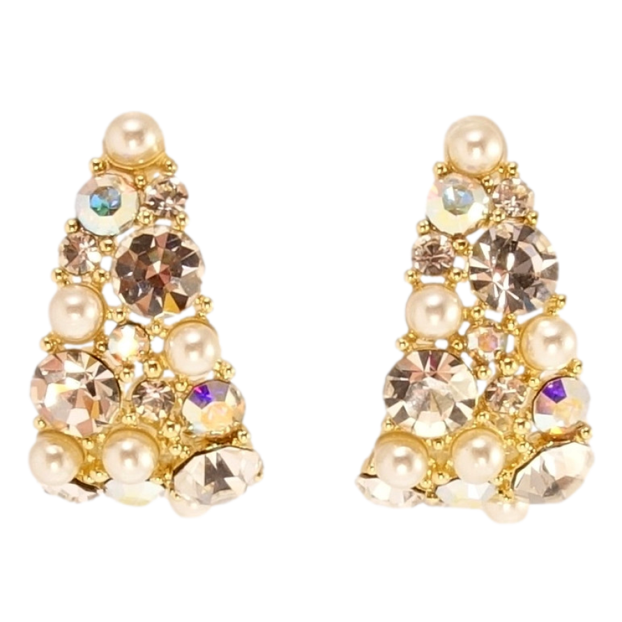 Сережки Xuping JEAN GOUJON Позолота 14K пусети Дуги з розсипом кристалів і перлин фото №1