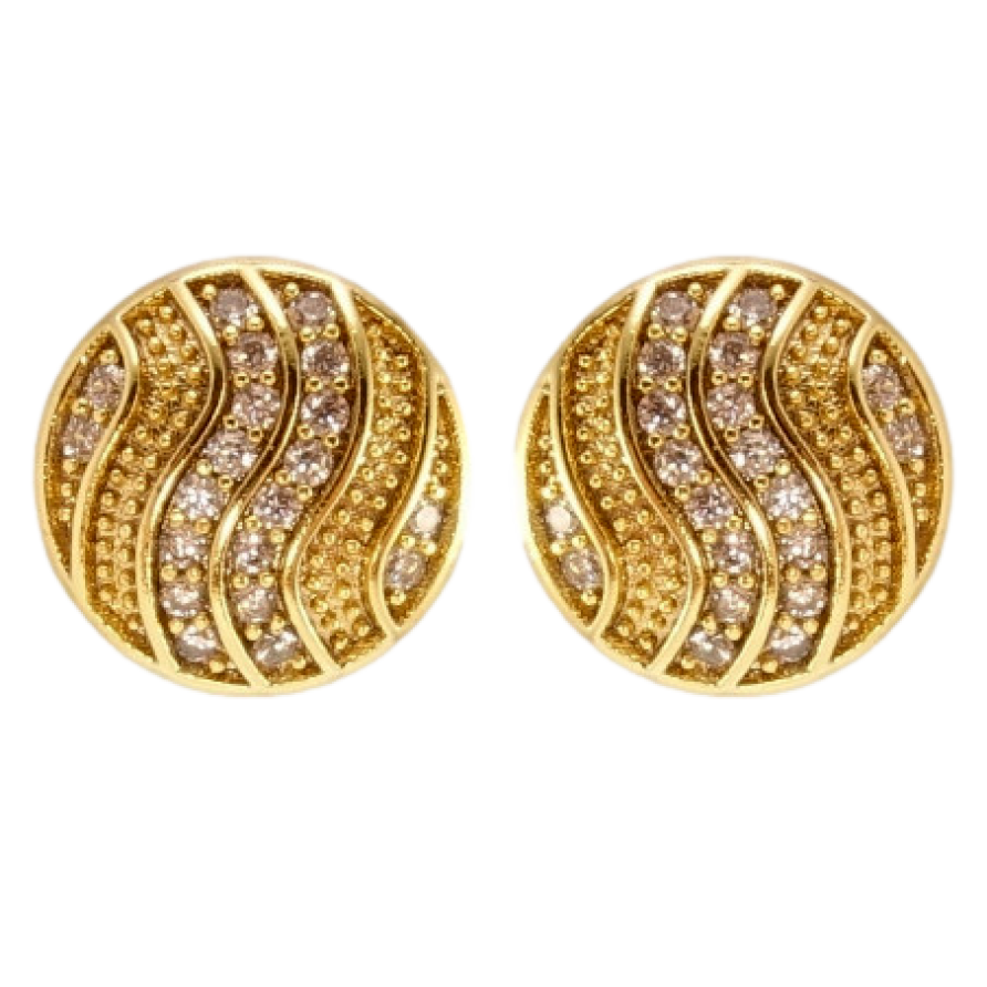 Серьги Xuping JEAN GOUJON Позолота 14K пусеты Круги с волнистыми дорожками циркония ø 10мм фото №1