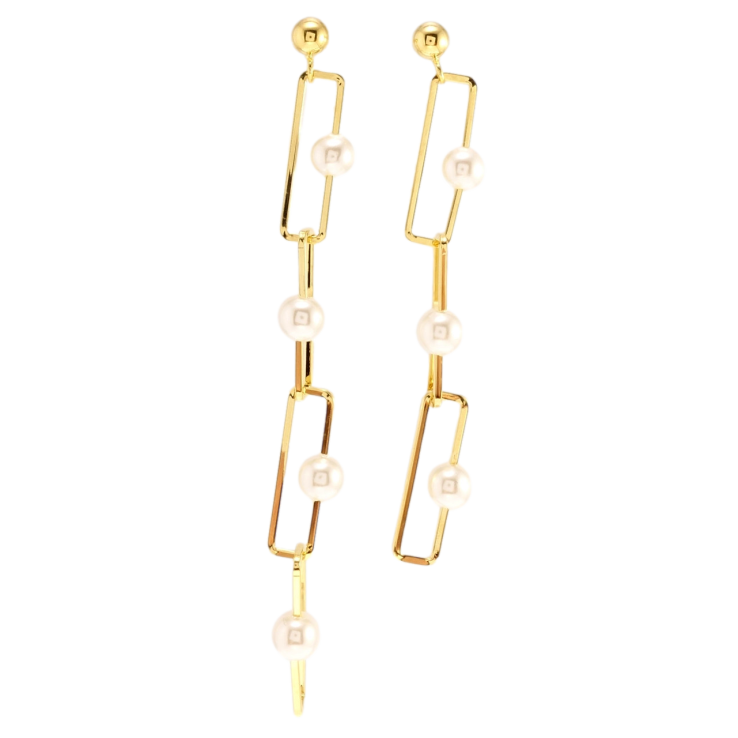 Серьги Xuping JEAN GOUJON Позолота 14K пусеты Ассиметричные подвески с жемчугом фото №19