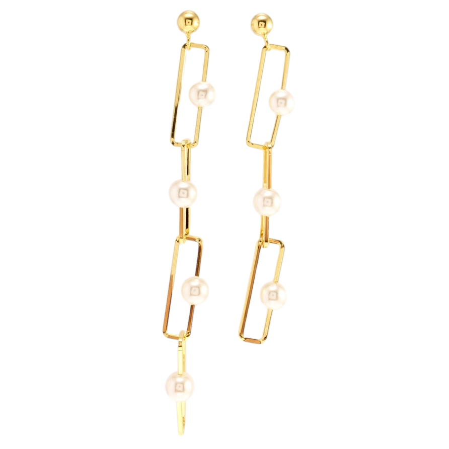 Сережки Xuping JEAN GOUJON Позолота 14K пусети Асиметричні підвіски з перлами фото №1