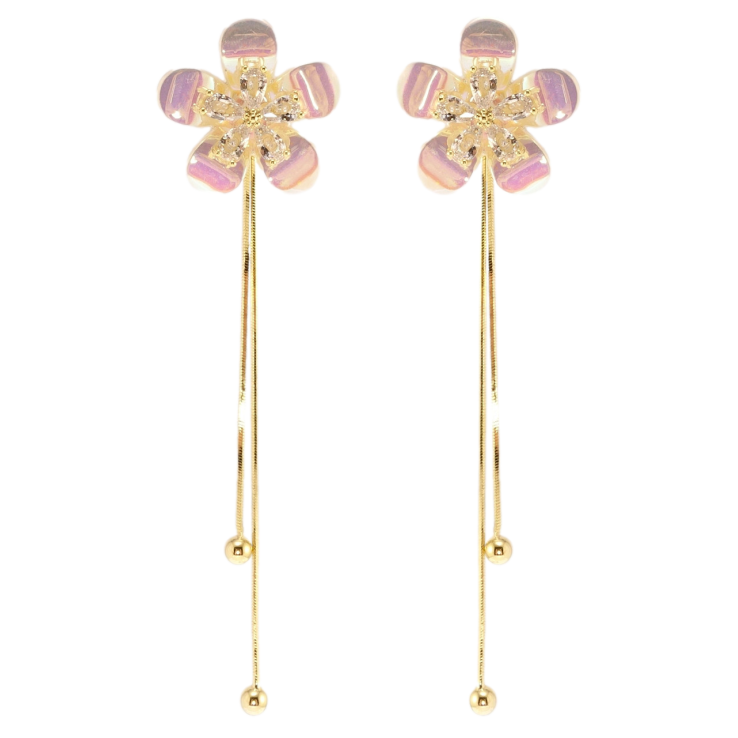 Сережки Xuping JEAN GOUJON Позолота 14K пусети Перламутрові квіточки з цирконієм фото №9