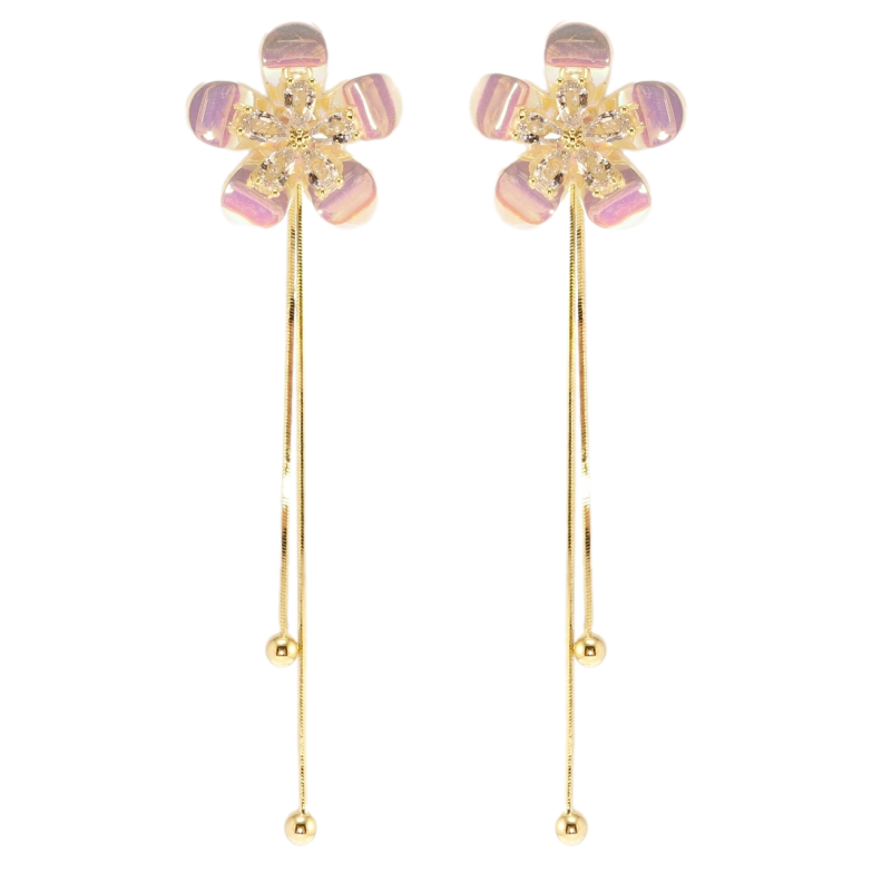 Сережки Xuping JEAN GOUJON Позолота 14K пусети Перламутрові квіточки з цирконієм фото №1