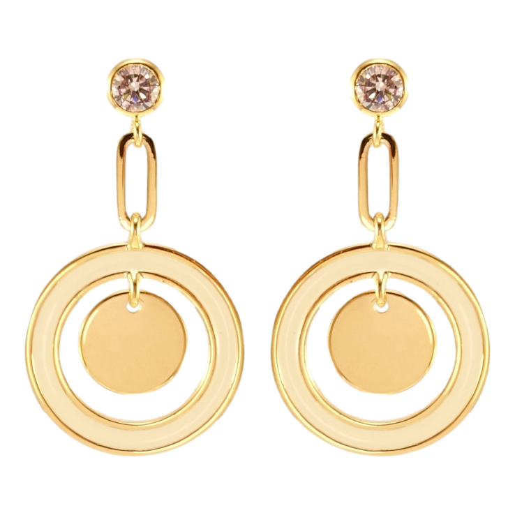 Сережки Xuping JEAN GOUJON Позолота 14K пусети Колечки з білою емаллю фото №18