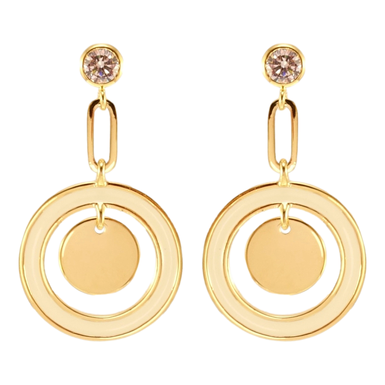 Сережки Xuping JEAN GOUJON Позолота 14K пусети Колечки з білою емаллю фото №1