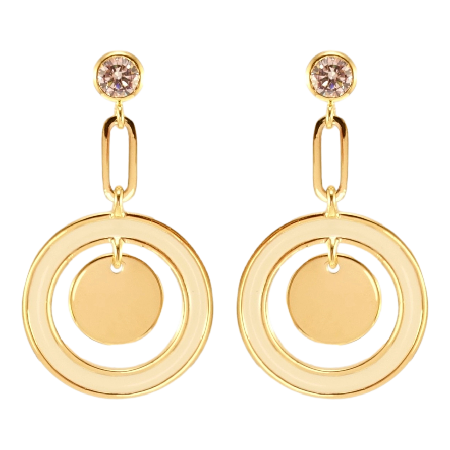 Серьги Xuping JEAN GOUJON Позолота 14K пусеты Кольца с белой эмалью фото №1