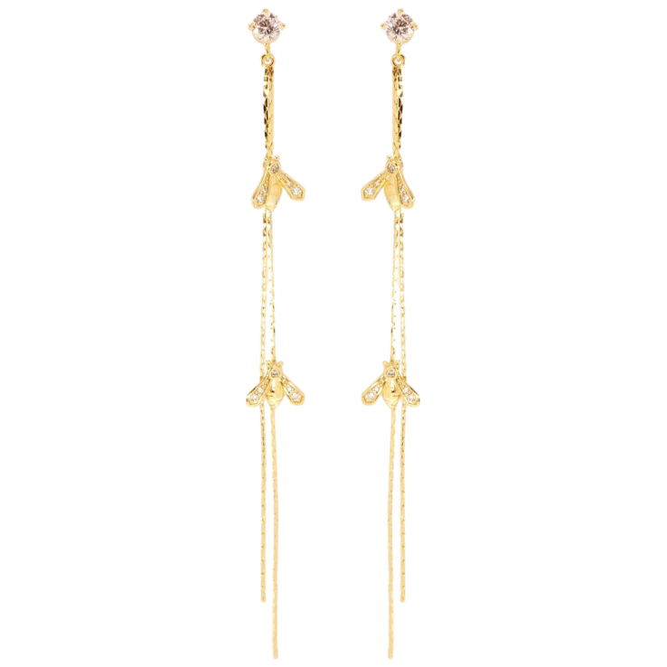 Сережки Xuping JEAN GOUJON Позолота 14K пусети Мушки на ланцюжках фото №18