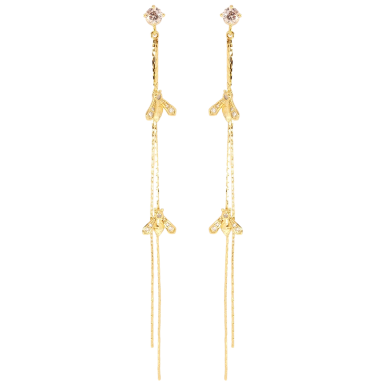 Серьги Xuping JEAN GOUJON Позолота 14K пусеты Мушки на цепочках фото №1