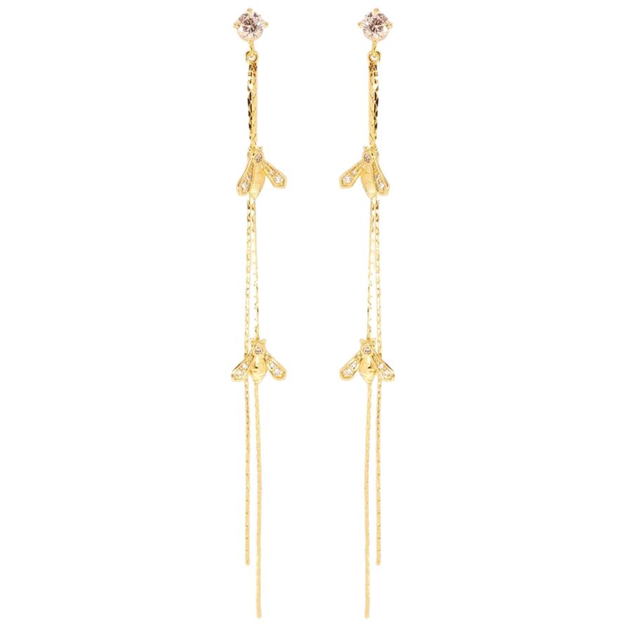 Сережки Xuping JEAN GOUJON Позолота 14K пусети Мушки на ланцюжках фото №1