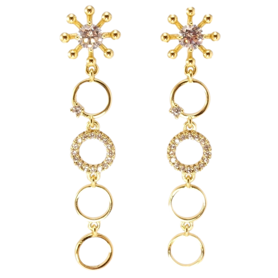 Серьги Xuping JEAN GOUJON Позолота 14K пусеты Звездочки с колечками фото №1