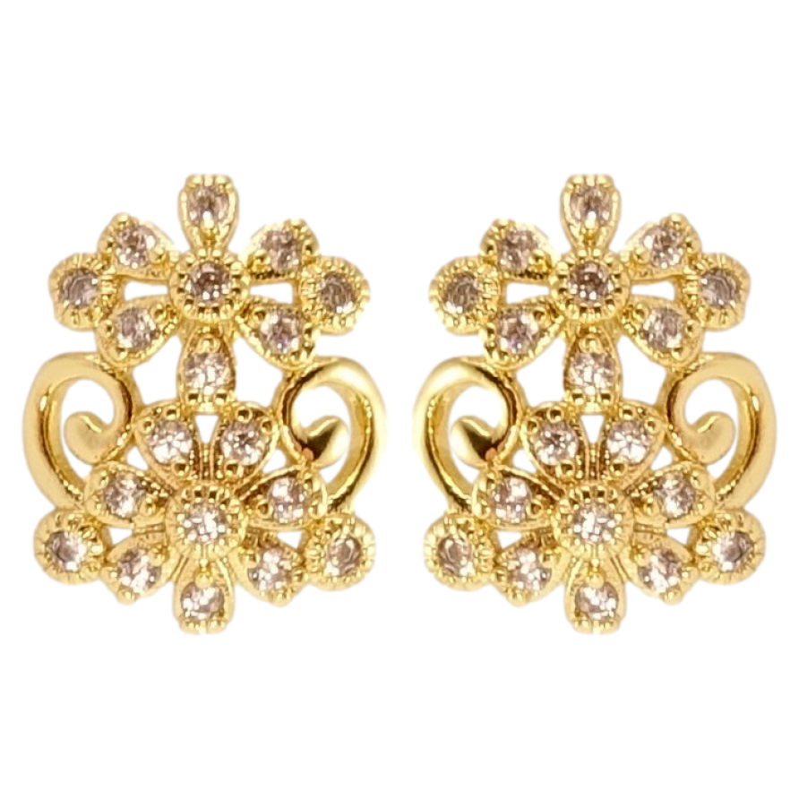 Серьги Xuping JEAN GOUJON Позолота 14K пусеты Цветочный орнамент с цирконием фото №1