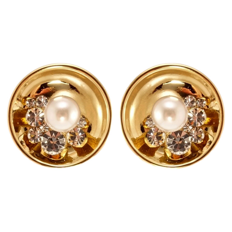 Серьги Xuping JEAN GOUJON Позолота 14K пусеты Круги с цирконием и жемчугом ø фото №1