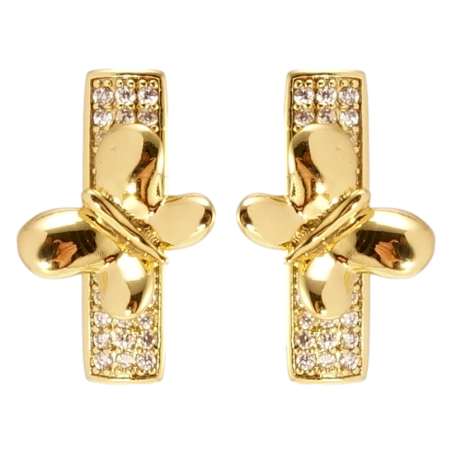 Сережки Xuping JEAN GOUJON Позолота 14K пусети Прямокутники з метеликами фото №1
