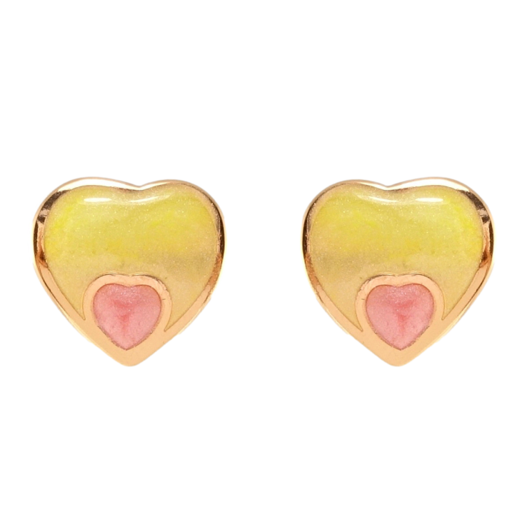 Серьги Xuping JEAN GOUJON Позолота 18K пусеты Сердечки с салатово-розовой эмалью фото №23