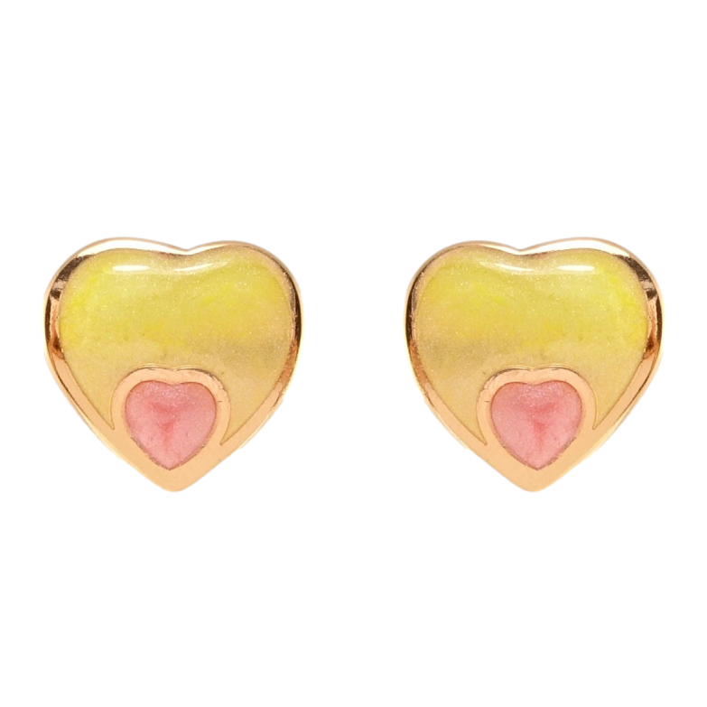 Серьги Xuping JEAN GOUJON Позолота 18K пусеты Сердечки с салатово-розовой эмалью фото №1