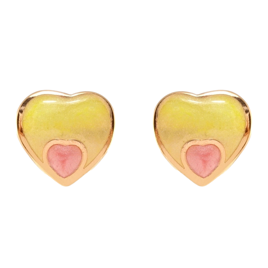 Серьги Xuping JEAN GOUJON Позолота 18K пусеты Сердечки с салатово-розовой эмалью фото №1