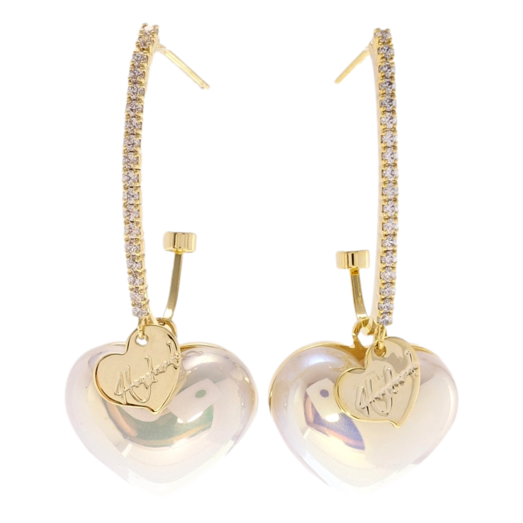 Сережки Xuping JEAN GOUJON Позолота 14K пусети Перламутрові серця на колечких фото №7