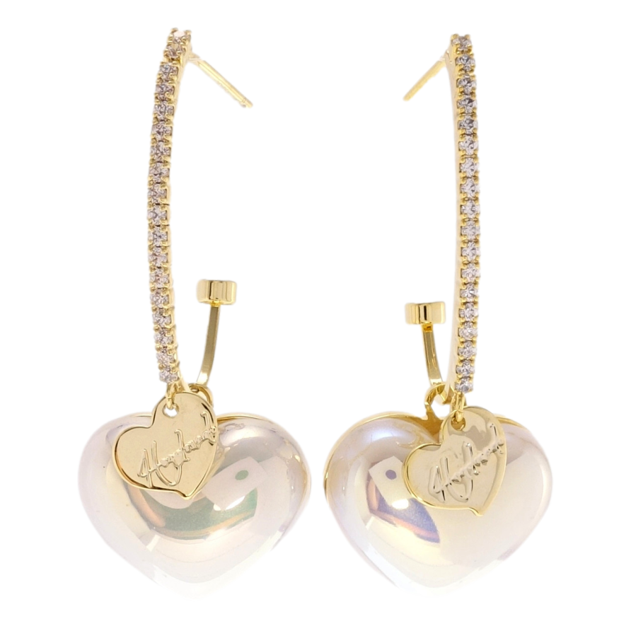 Сережки Xuping JEAN GOUJON Позолота 14K пусети Перламутрові серця на колечких фото №1