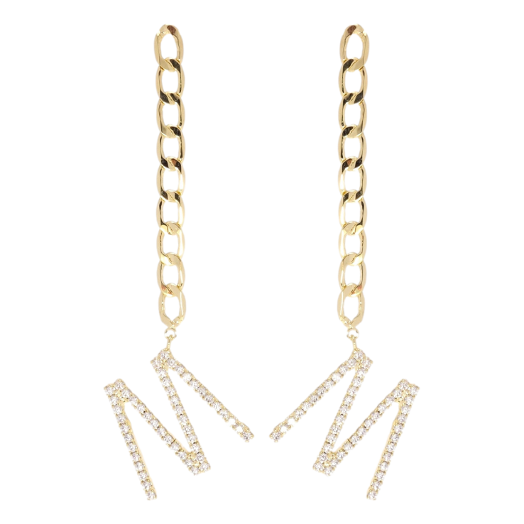 Серьги Xuping JEAN GOUJON Позолота 14K пусеты Цепочка с буквой М фото №18