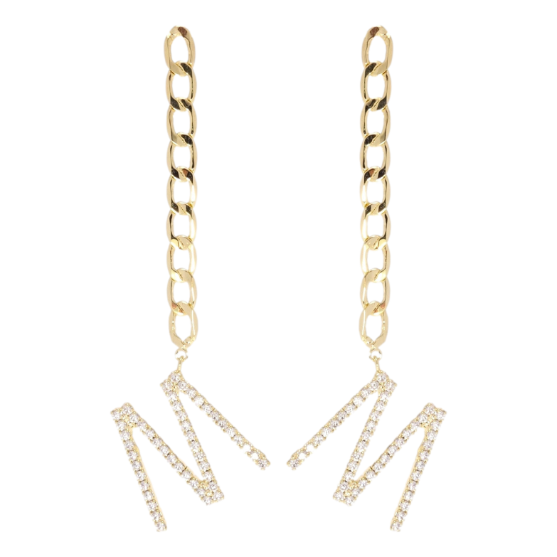 Серьги Xuping JEAN GOUJON Позолота 14K пусеты Цепочка с буквой М фото №4