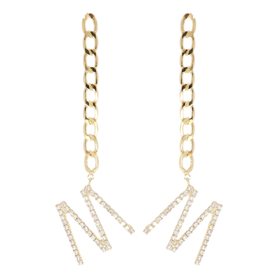 Серьги Xuping JEAN GOUJON Позолота 14K пусеты Цепочка с буквой М фото №1