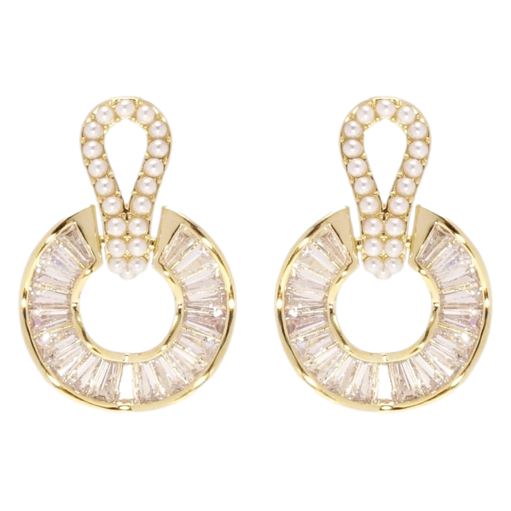 Сережки Xuping JEAN GOUJON Позолота 14K пусети Кристальні колечки з перлинами фото №7