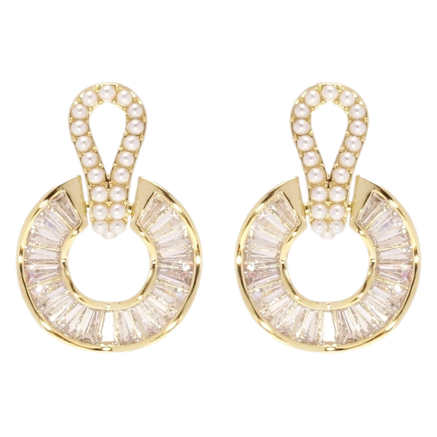 Серьги Xuping JEAN GOUJON Позолота 14K пусеты Кристальные колечки с жемчужинами фото №1