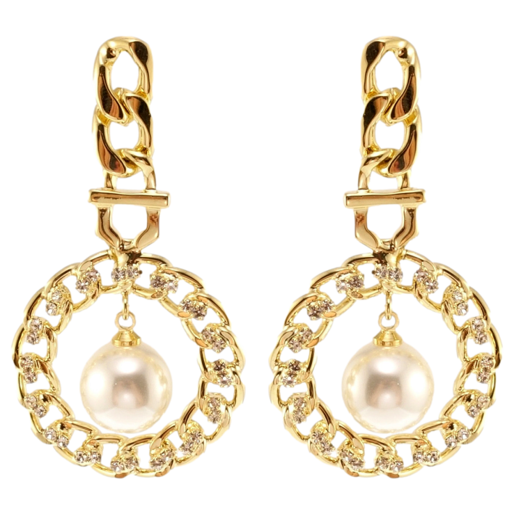 Сережки Xuping JEAN GOUJON Позолота 14K пусети Орнамент ланцюжок з перлами фото №12